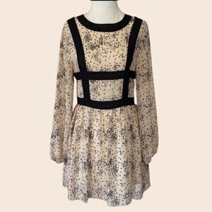 Romantic Cream & Black Heart Print Mini Harness Fit & Flare Dress Size Small